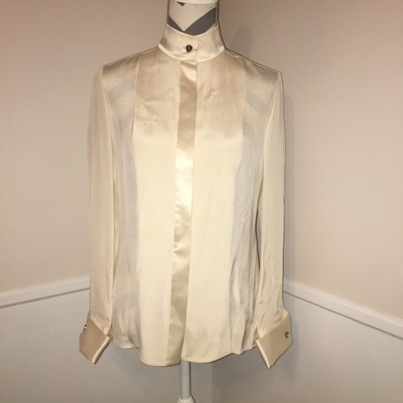 BLANC DE CHINE | 100% silk pin tuck blouse - Picture 1 of 6